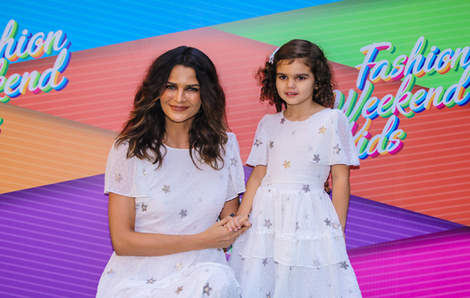 Fernanda Motta e sua filha no Fashion Week Kids