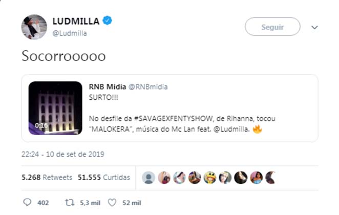 Ludmilla adorou ter sido notada por Rihanna