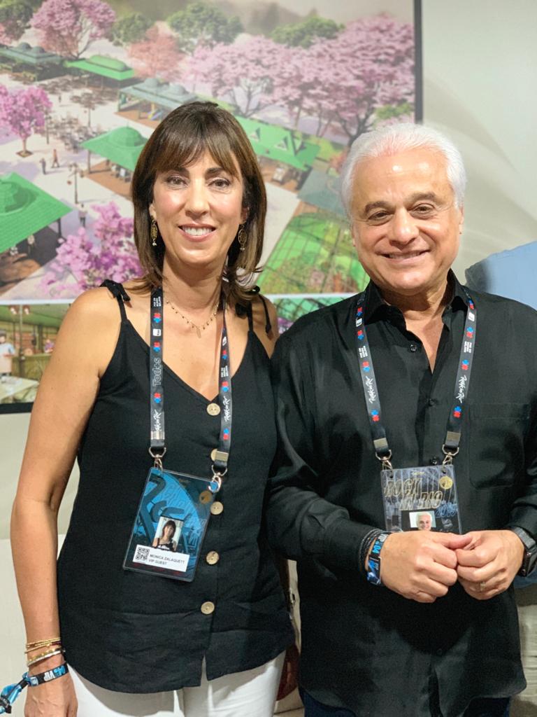 Mónica Zalaquett, Subsecretaria de Turismo de Chile, con Roberto Medina, fundador y presidente de Rock in Rio