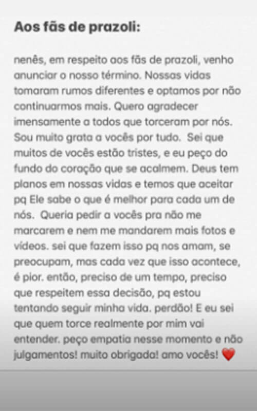 Chega ao fim o namoro de Gabi Prado e João Zoli