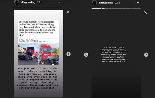 Ellie Goulding comentou sobre o acidente nos Stories do Instagram