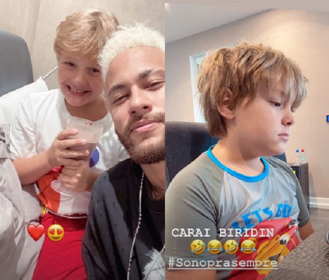 Neymar se divertiu com o filho Davi Lucca, de oito anos