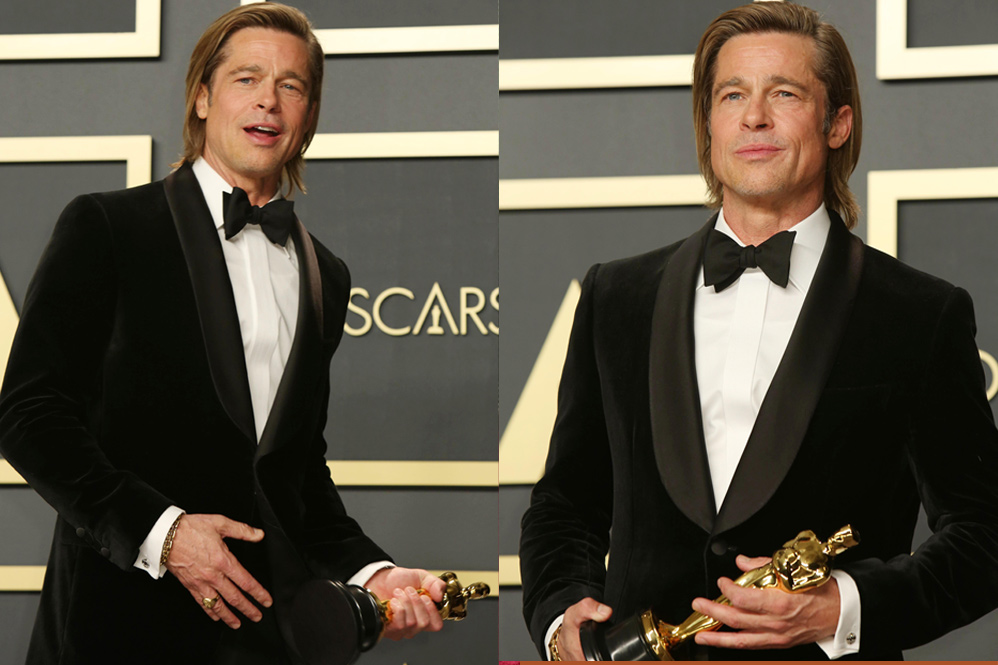 Brad Pitt já exibindo sua estatueta do Oscar