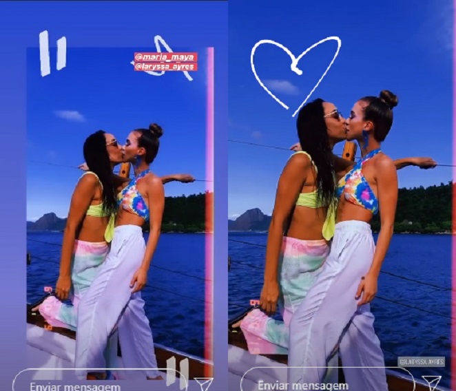 Laryssa Ayres e Maria Maya trocaram beijos em passeio de barco