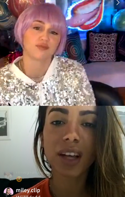 Anitta em live no Instagram com Miley Cyrus