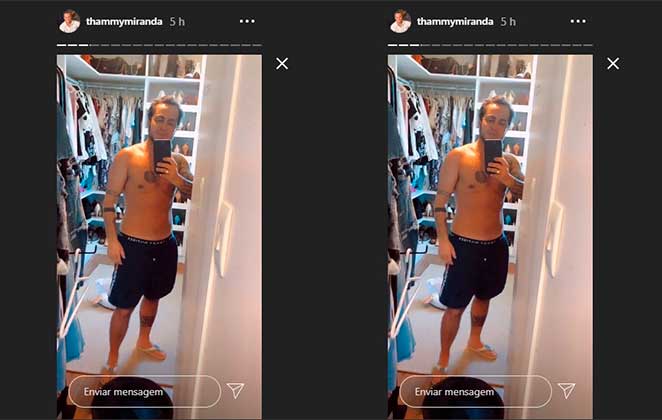 Thammy Miranda mostra que perdeu nove quilos aos seguidores nos Stories do Instagram