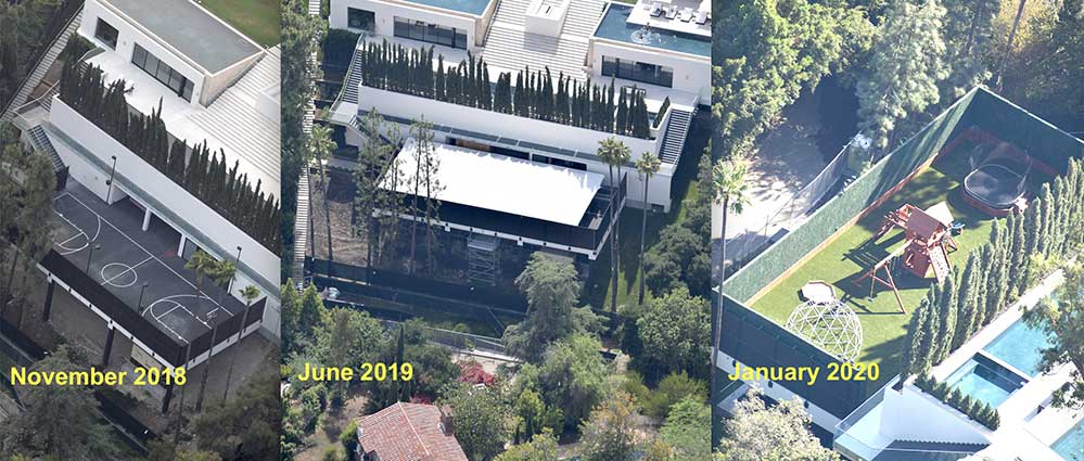 A residência também tinha quadra de basquete, mas acabou virando um playground para os filhos do casal recentemente