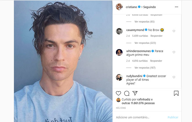 Cauã Reymond e Whindersson Nunes comentaram na nova foto de Cristiano Ronaldo