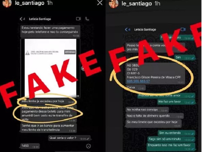 Letícia Santiago revelou que teve seu Whatsapp clonado