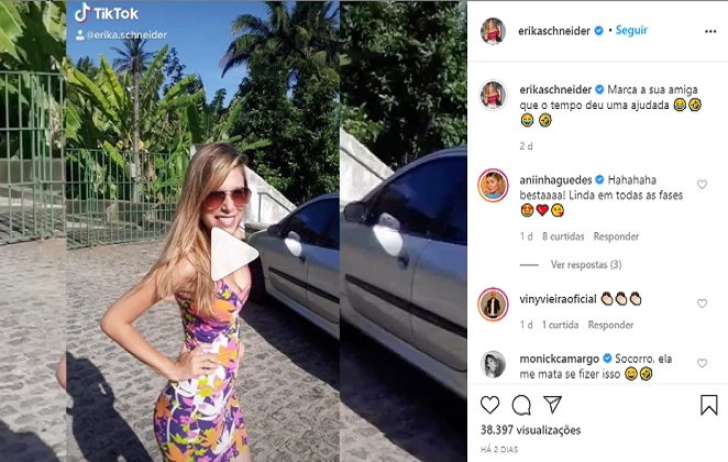 Erika Schneider, bailarina do Faustão, faz antes e depois e mostra mudanças no corpo