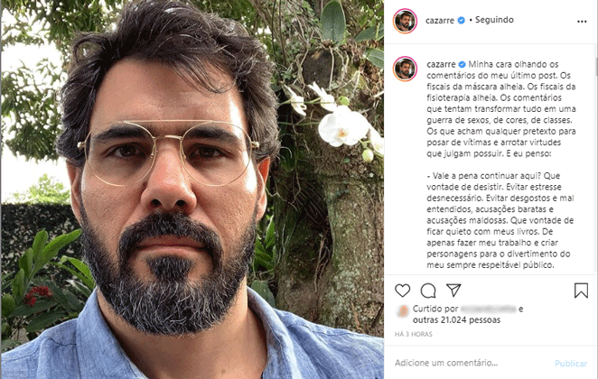 Juliano Cazarré posta selfie e desabafa sobre comentários de internautas