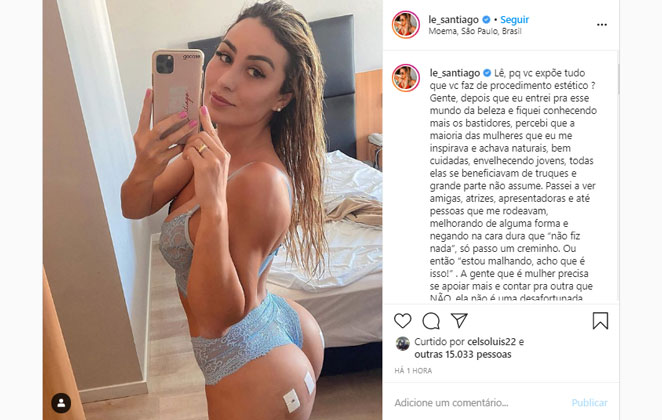 Letícia Santiago posa de lingerie e mostra resultado de plástica no bumbum