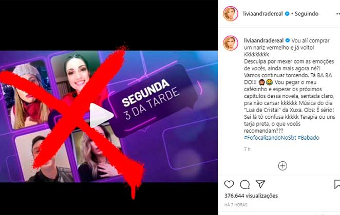 Lívia Andrade desabafou no Instagram sobre cancelamento do retorno do Fofocalizando