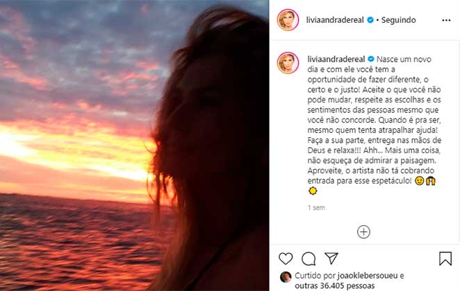 Lívia Andrade faz reflexão em foto no Instagram