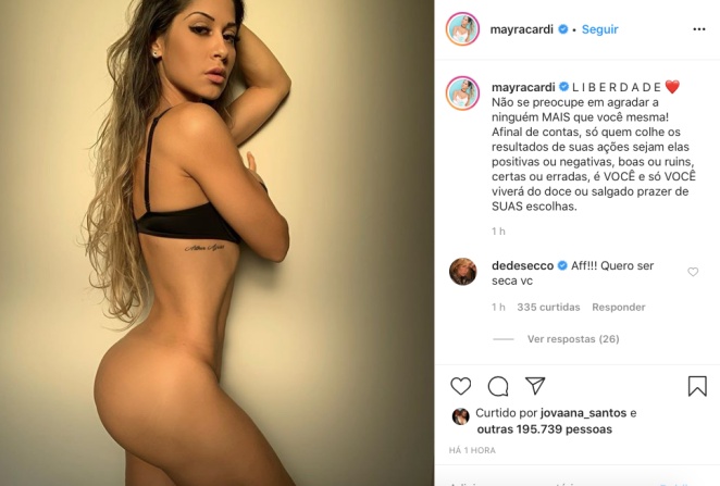 Mayra Cardi ousa e posa semi nua para o Instagram