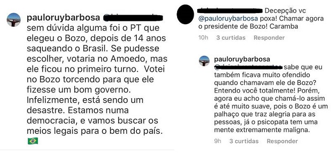 Pai de Marina Ruy Barbosa critica Jair Bolsonaro nas redes sociais