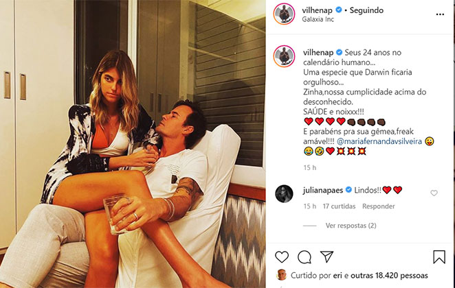 Paulo Vilhena parabeniza a namorada com post apaixonado