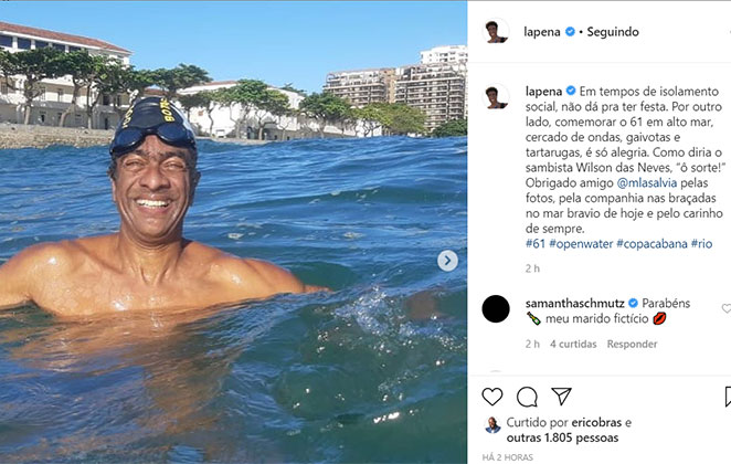 Hélio de la Peña curte seu aniversário mergulhando em alto mar