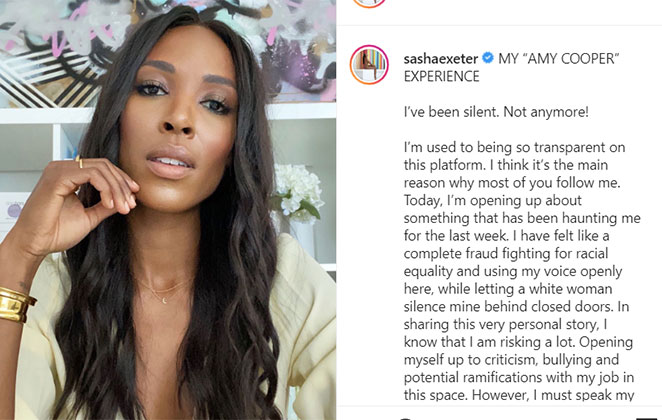 Post de desabafo de Sasha Exeter