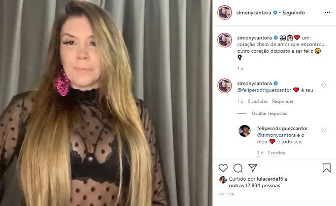 Simony assume romance com Felipe Rodriguez nas redes sociais