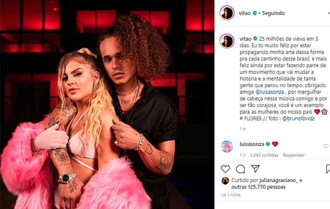 Vitão se pronunciou em relação aos ataques de Luísa Sonza, elogiando a colega e os fãs que curtiram a música