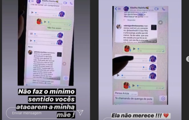 Arícia Silva mostra ataques à mãe, que a fizeram chorar em áudio no Whatsapp