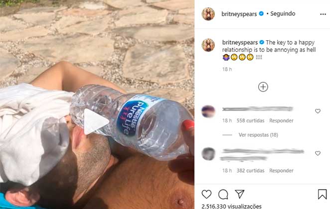 Britney Spears brinca com namorado no Instagram