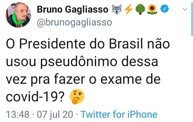Bruno Gagliasso desconfia de teste positivo de Jair Bolsonaro para novo coronavírus