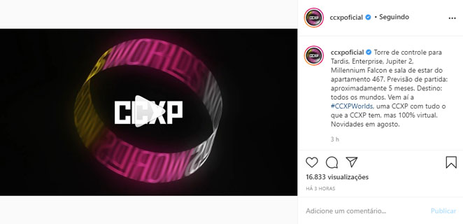 Perfil da CCXP anuncia versão digital da feira pop neste ano