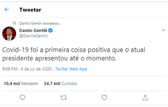 O humorista Danilo Gentili mandou uma indireta para Jair Bolsonaro