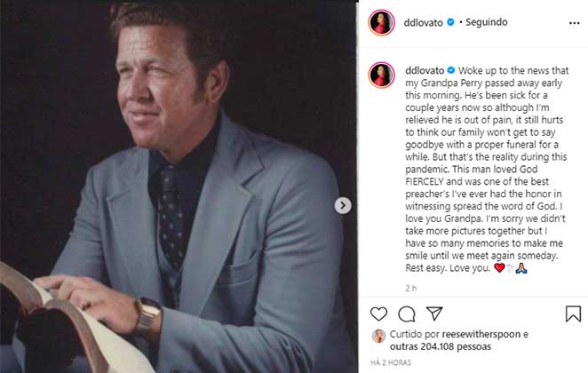 Demi Lovato fez bela homenagem ao avô que morreu no Instagram