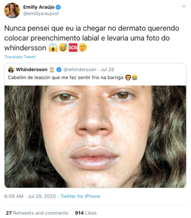 Emilly Araújo usa Whindersson Nunes de referência para preenchimento labial
