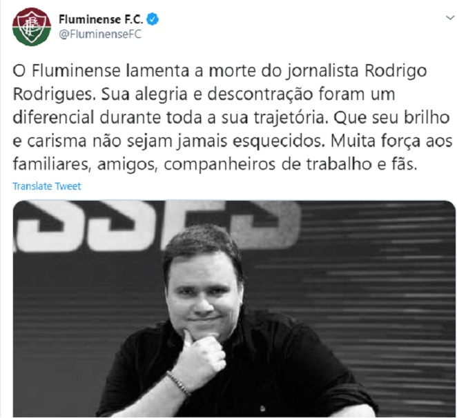 Fluminense lamenta morte de Rodrigo Rodrigues