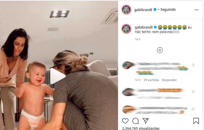 Gabi Brandt compartilhou no Instagram um vídeo dos primeiros passos de Davi