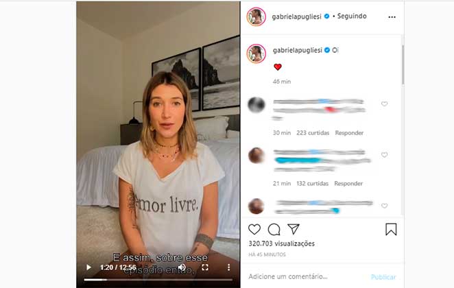 Gabriela Pugliesi publicou vídeo no Instagram anunciando seu retorno e explicando o sumiço
