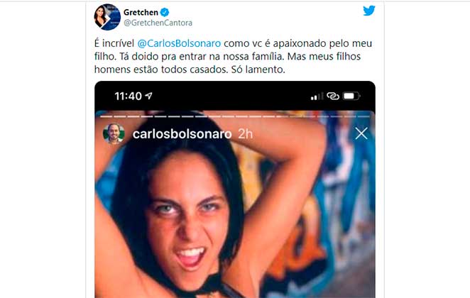 Gretchen critica ataque transfóbico de Carlos Bolsonaro contra o filho