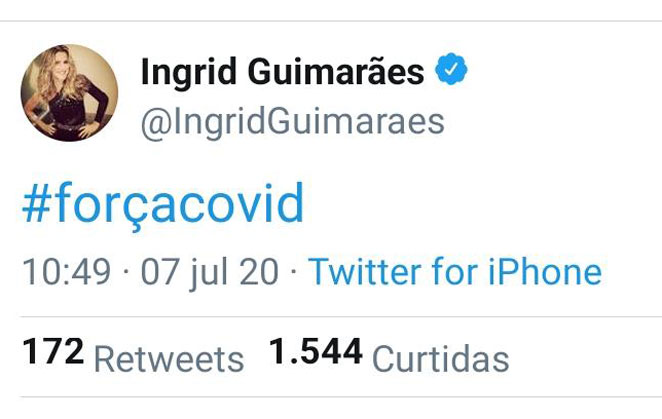 Ingrid Guimarães usa hashtag contra Bolsonaro