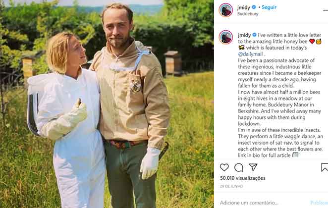 James Middleton posta momento que cuidava das abelhas que ganhou