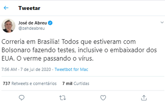 O ator José de Abreu se manifesta com a notícia de Bolsonaro 
