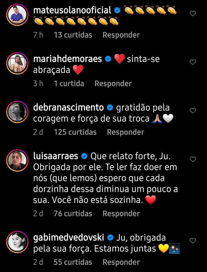Mateus Solano, Mariah de Moraes e Débora Nascimento também comentaram no post