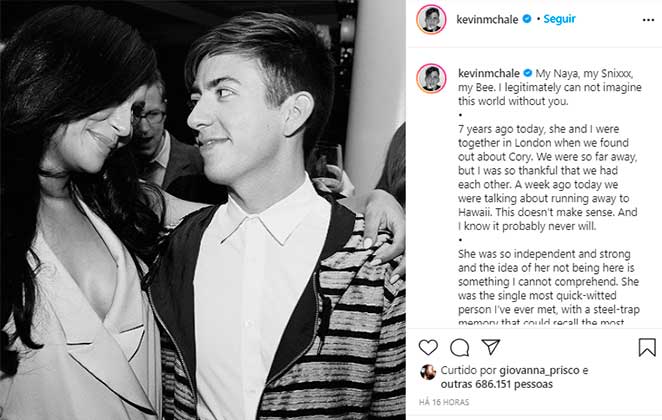 Kevin McHale, ator de Glee, faz homenagem a Naya Rivera em seu perfil no Instagram