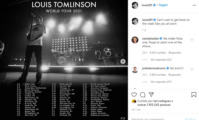 Louis Tomlinson anuncia novas datas de shows no Brasil