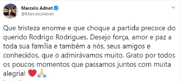 Marcelo Adnet lamenta morte de Rodrigo Rodrigues
