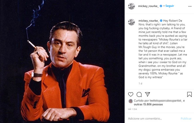 Mickey Rourke revive rixa com Robert De Niro