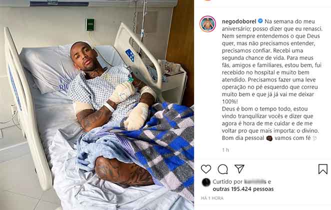 Post do Nego do Borel comentando sobre cirurgia após acidente