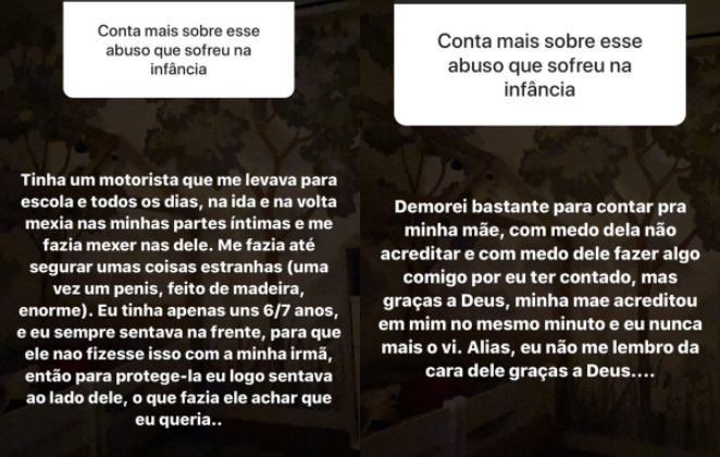 Shantal relembra abuso que sofreu na infância