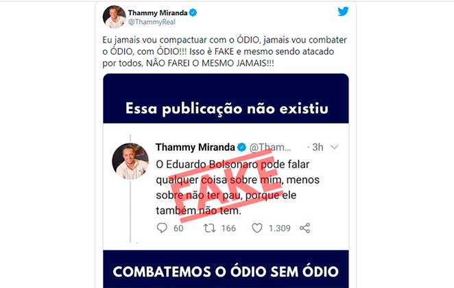 Thammy Miranda desmentiu no Twitter fake news sobre ele atacar Carlos Bolsonaro