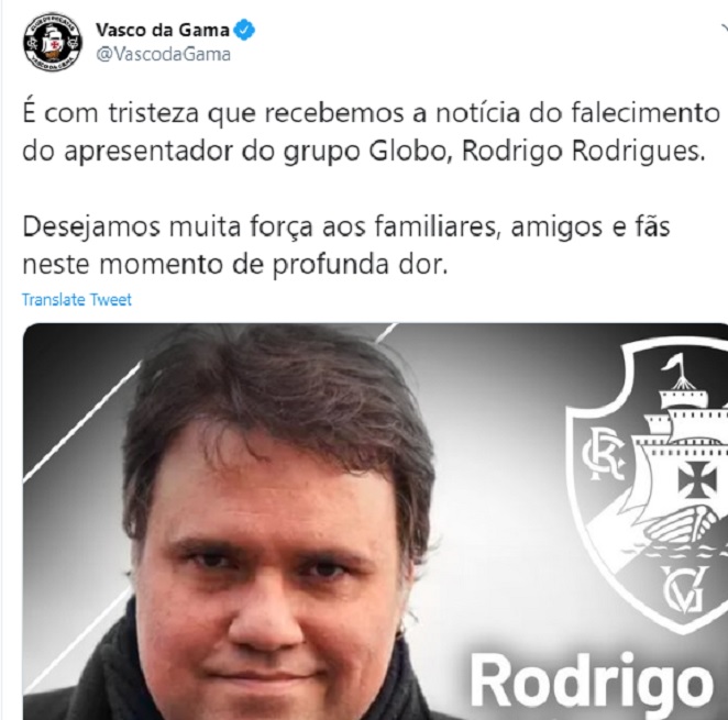 Vasco da Gama lamenta morte de Rodrigo Rodrigues