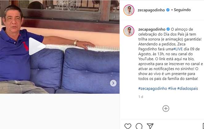 Zeca Pagodinho faz post e avisa que se rendeu e fará uma live especial