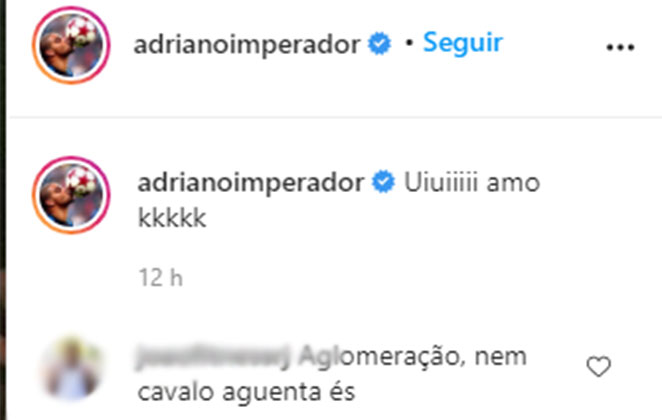 O futebolista foi criticado na rede social @adrianoimperador